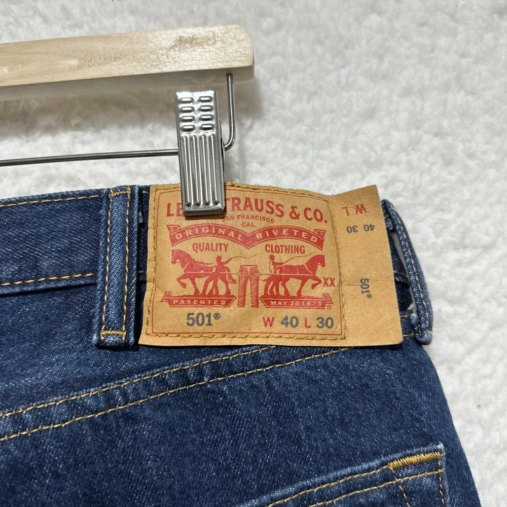 Levis 501 Mens Button Fly‎ Straight Leg Blue Dark Wash Denim Jeans Size 40